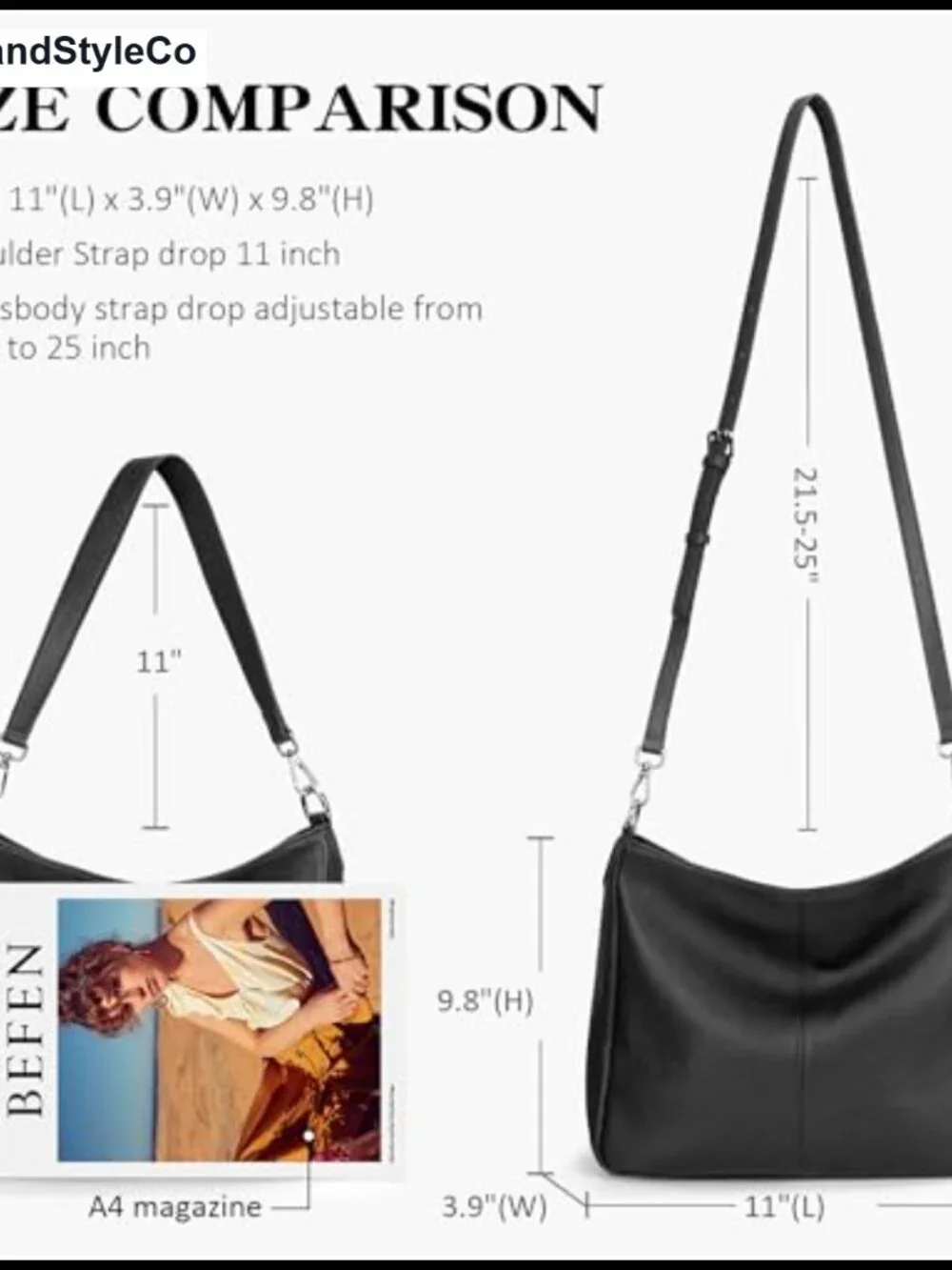 Genuine Leather Hobo Bag Crossbody Shoulder Purse Women Roomie Medium Travel